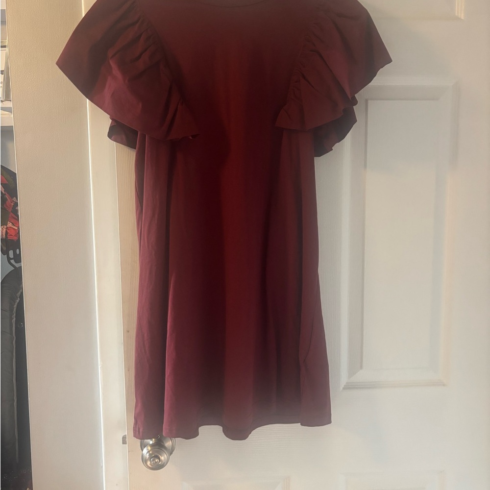 TCEC Burgundy Ruffle Sleeve Dress